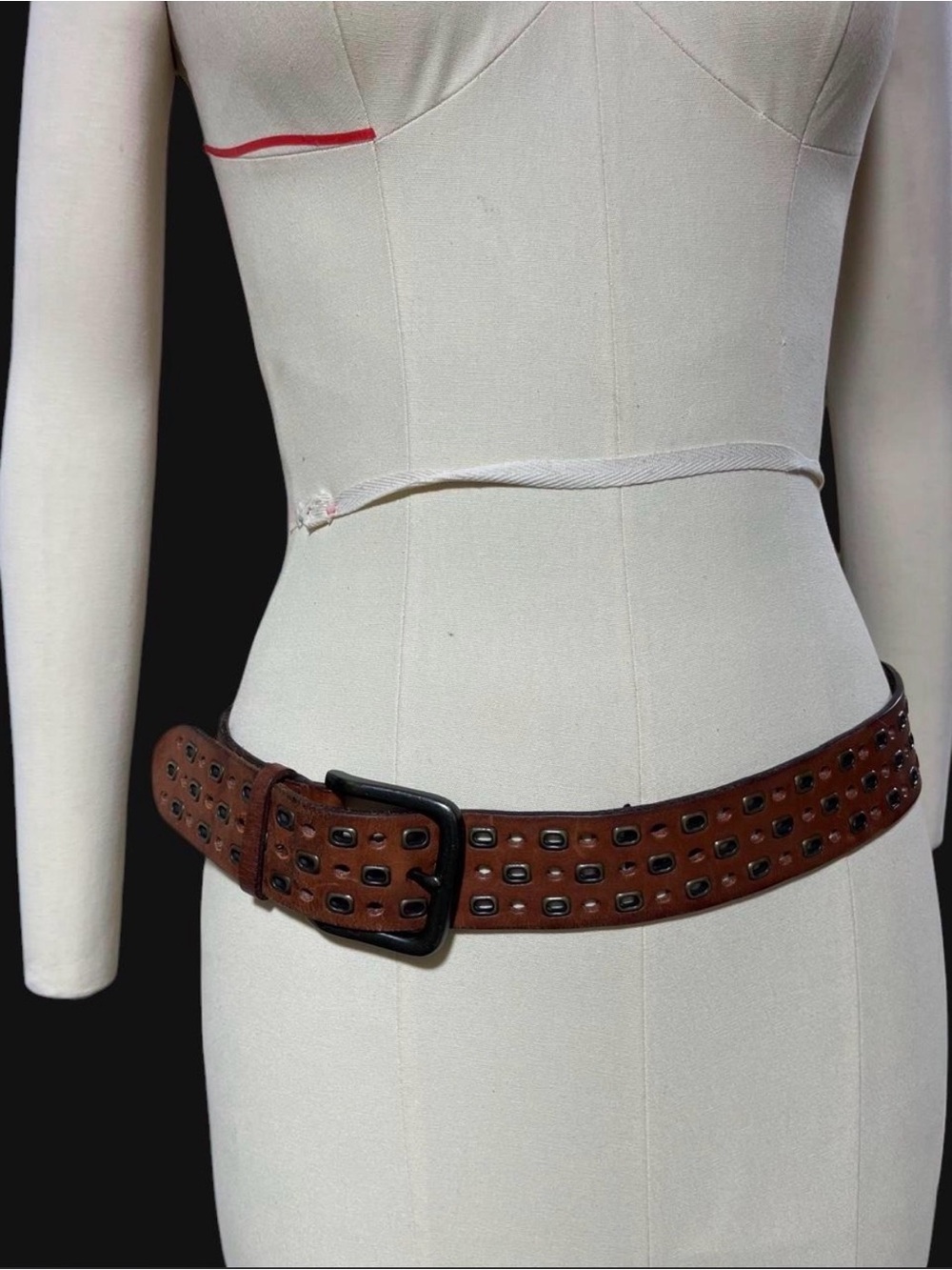 Lauren Ralph Lauren Brown Leather Studded Belt with Black Buckle